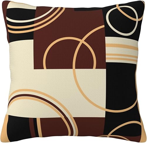 Fundas de almohada geométricas modernas de 18 x 18 pulgadas, fundas de cojín de rayas marrones y negras para apoyo lumbar, fundas de almohada retro