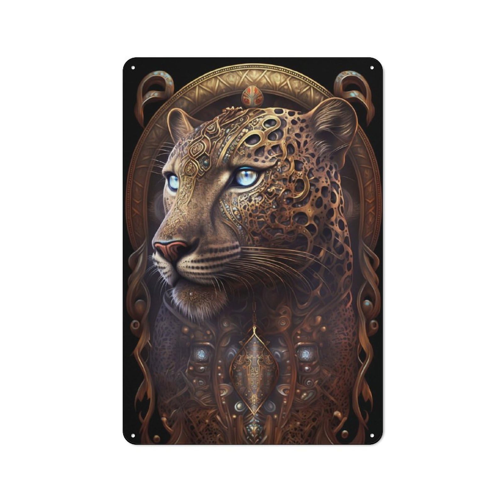 Junmoney Spiritual Cosmic Leopard Tin Wall Plaque 30X20cm With For Bar Or Restaurant, Suited To Bar Decor Enthusiasts