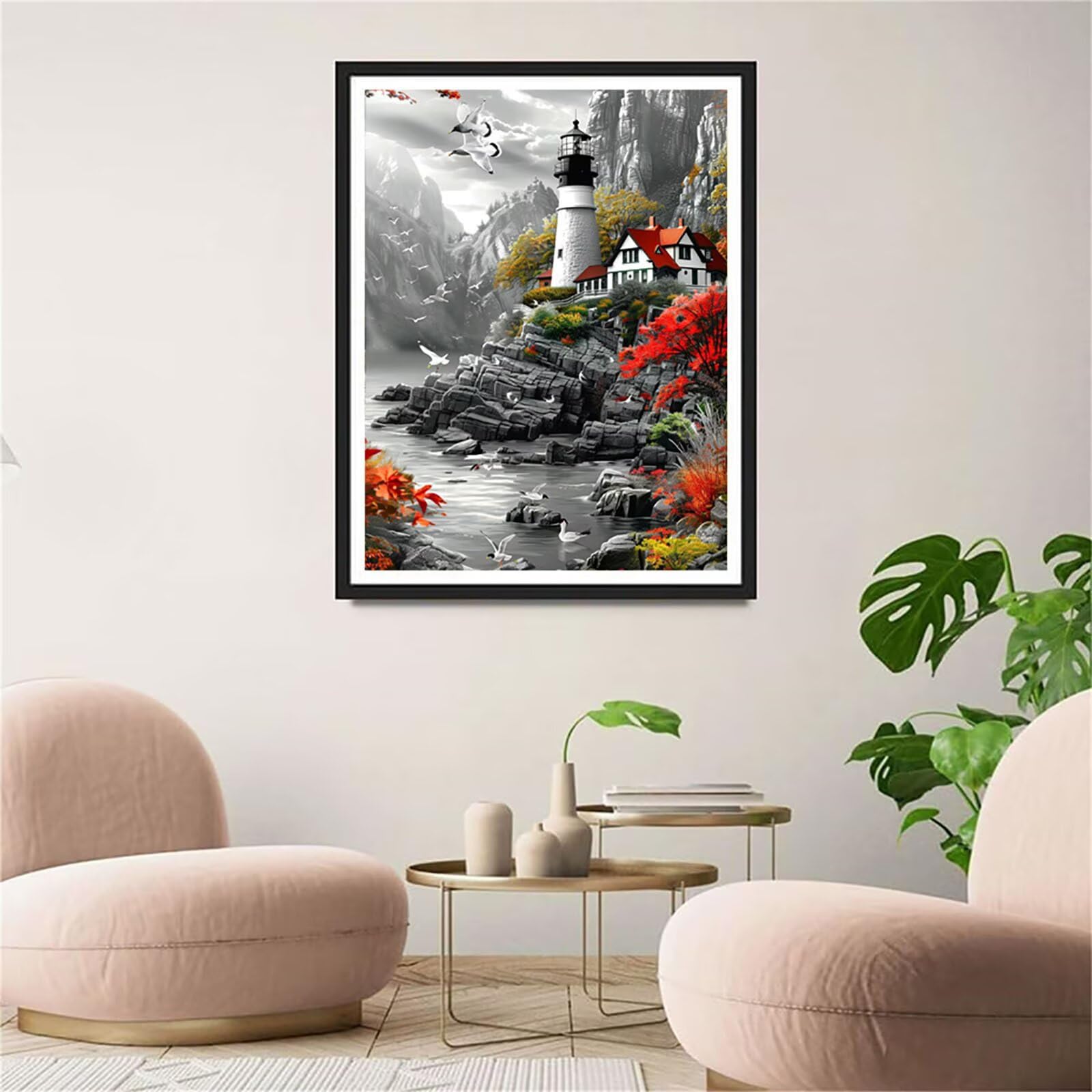Malarstwo diamentowe, latarnia morska dla dorosłych, 50 x 70 cm, kwadratowe kamienie do majsterkowania, dla dziewczynek w wieku 10 lat, zestaw "zrób to sam", malowanie według liczb, diamentowa mewa