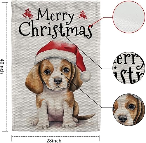 Miniatura 9 de Bandera de jardín con texto en inglés Merry Christmas para perro, diseño de perro salchicha, sombrero de Papá Noel, patio, exterior, banderas de