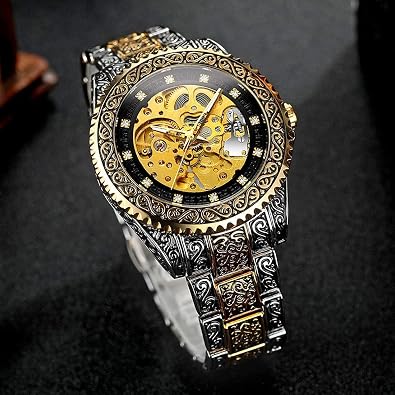 Men's Automatic self Wind Watches Luxury Gold Silver Stainless Steel Auto Mechanical Waterproof Skeleton Watches