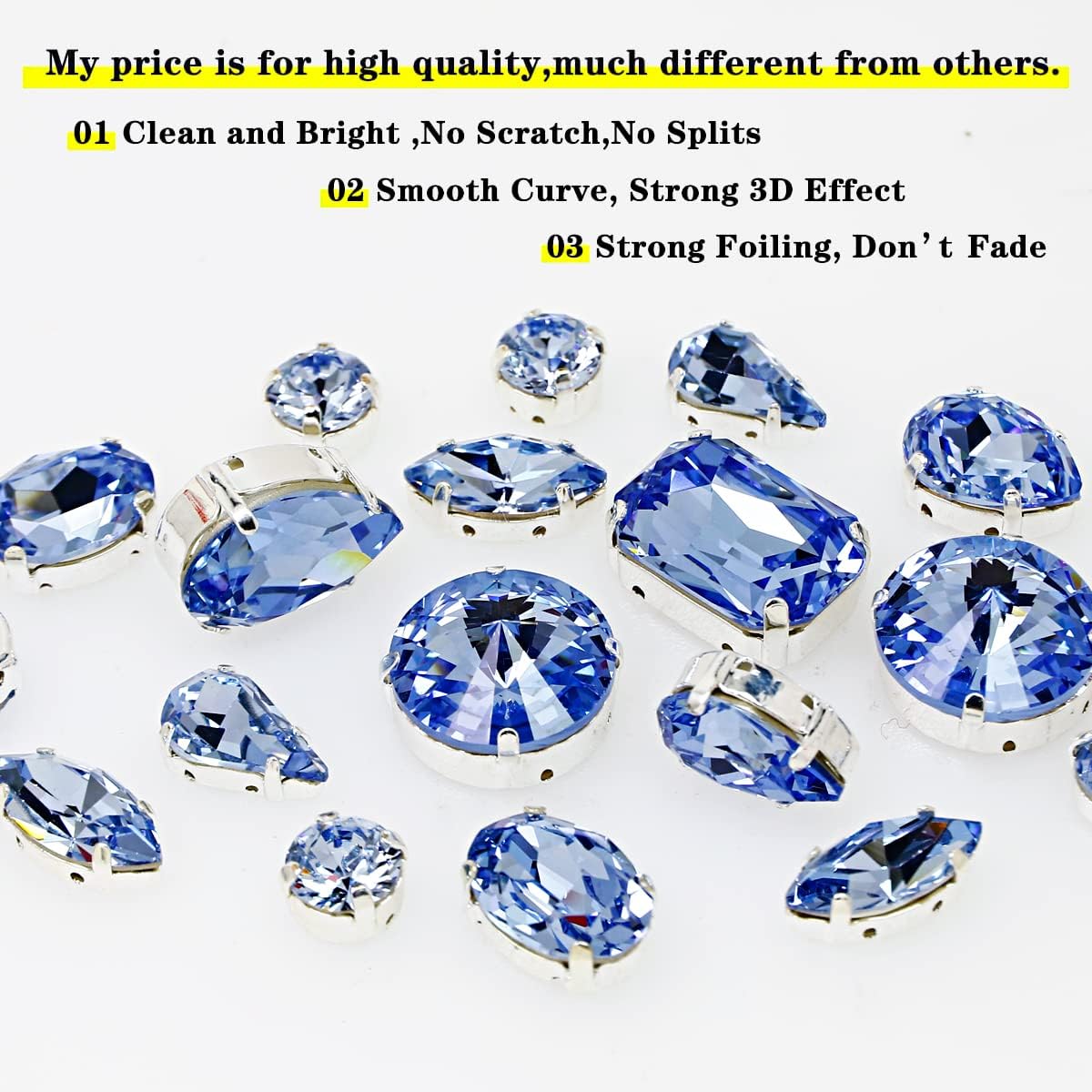 DONGZHOU Sew On Rhinestone, 82pcs Mixed Shapes Sewing Glass Rhinestones with Silver Claw Flatback K9 Crystal Gems for Jewelry Making DIY Crafts Clothes Shoes Light Sapphire-114