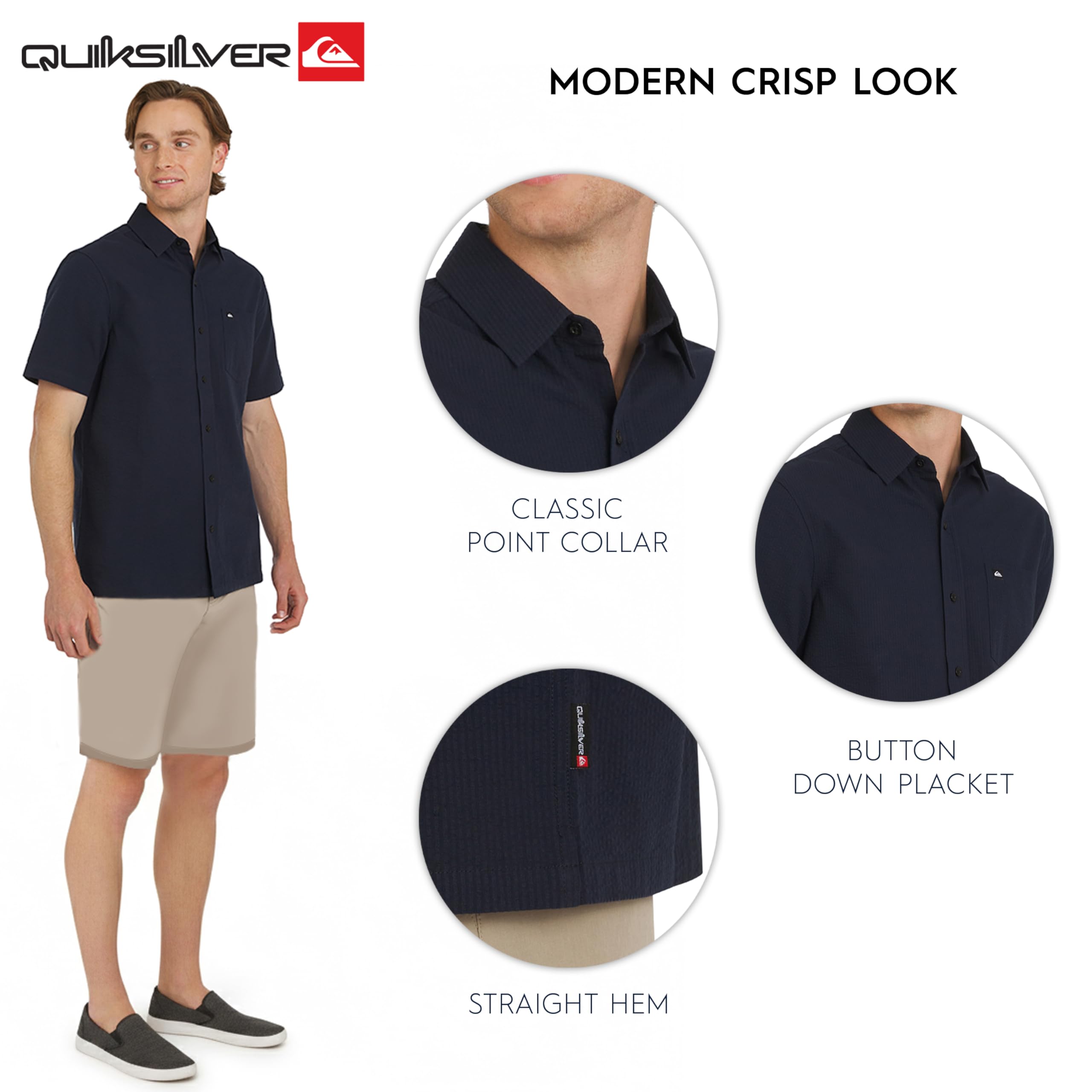 Quiksilver Premium Cotton Short Sleeve Button Down Seersucker Shirt Homme
