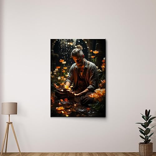 Yoga Wall Art, Canvas Prints Yoga Meditation Studio Room Decorations Tie Dye Hippie Psychedelic Poster with Frame Meditating Peace Wall Art Hanging