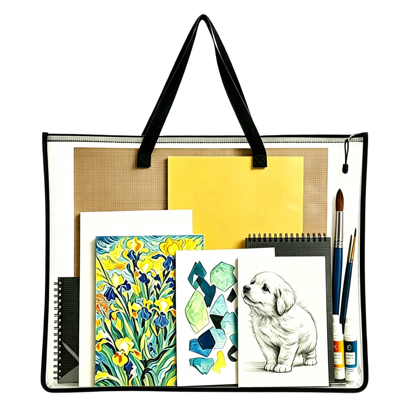 FveVqe Art Folder, Art Portfolio Case, 63x47cm/25x19inch A2 Portfolio Case, Clear Storage Bag with Handle for Creative Professionals Students Office Workers Artwork and Documents Use