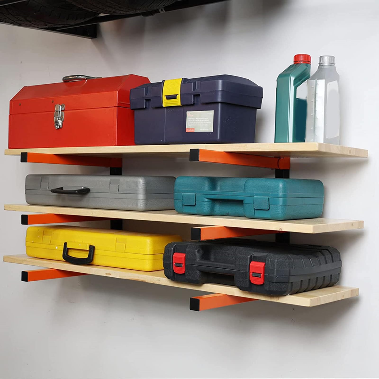 Kragarmregal, 2 Stück Holzlagerungs-Metallregal Holzregal mit 3 Ebenen Wandregal Garage Werkzeug Wandhalterung Snowboard Storage Wandmontiertes Rack für Leiter Fahrrädern Holzlager