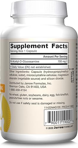 Miniatura 9 de Jarrow Formulas N-A-G 700 mg - 120 cápsulas vegetales - N-acetil glucosamina - Forma versátil de glucosamina - Apoya la salud articular e intestinal