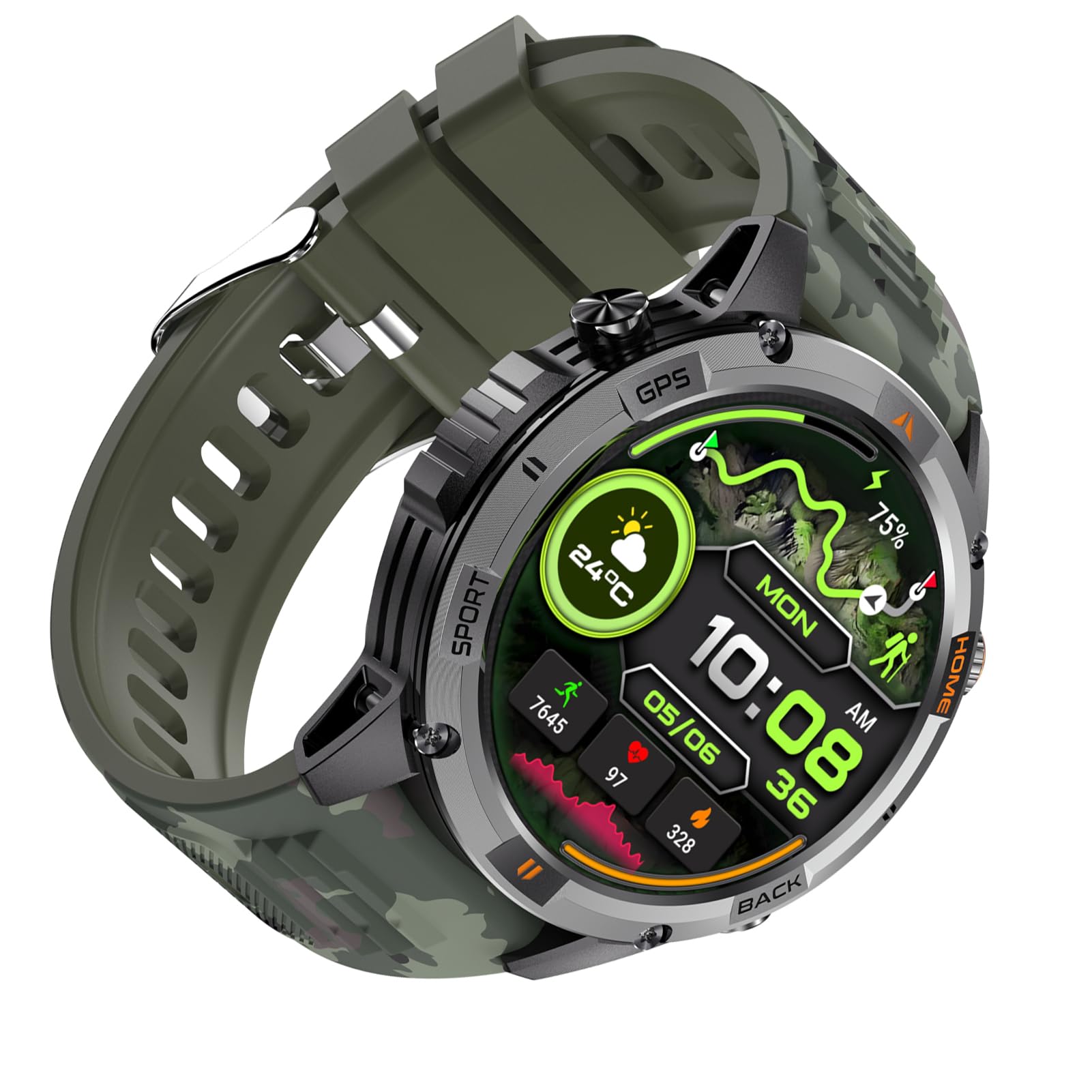 Domary Reloj Deportivo Inteligente Rastreador de Actividad Multideporte GPS con Más de 100 Modos Ejercicio Pantalla HD 1,46 Pulgadas Monitor Frecuencia Cardíaca IP68 para Hombres