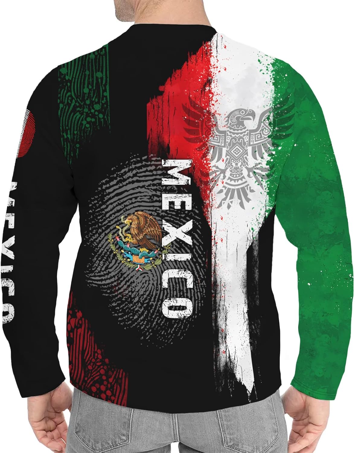 Mexico Eagle Long Sleeve T-Shirt Mexican Flag Tee 3D Printed Mexico Jersey Round Neck Long Sleeve Top Unisex - Image 4
