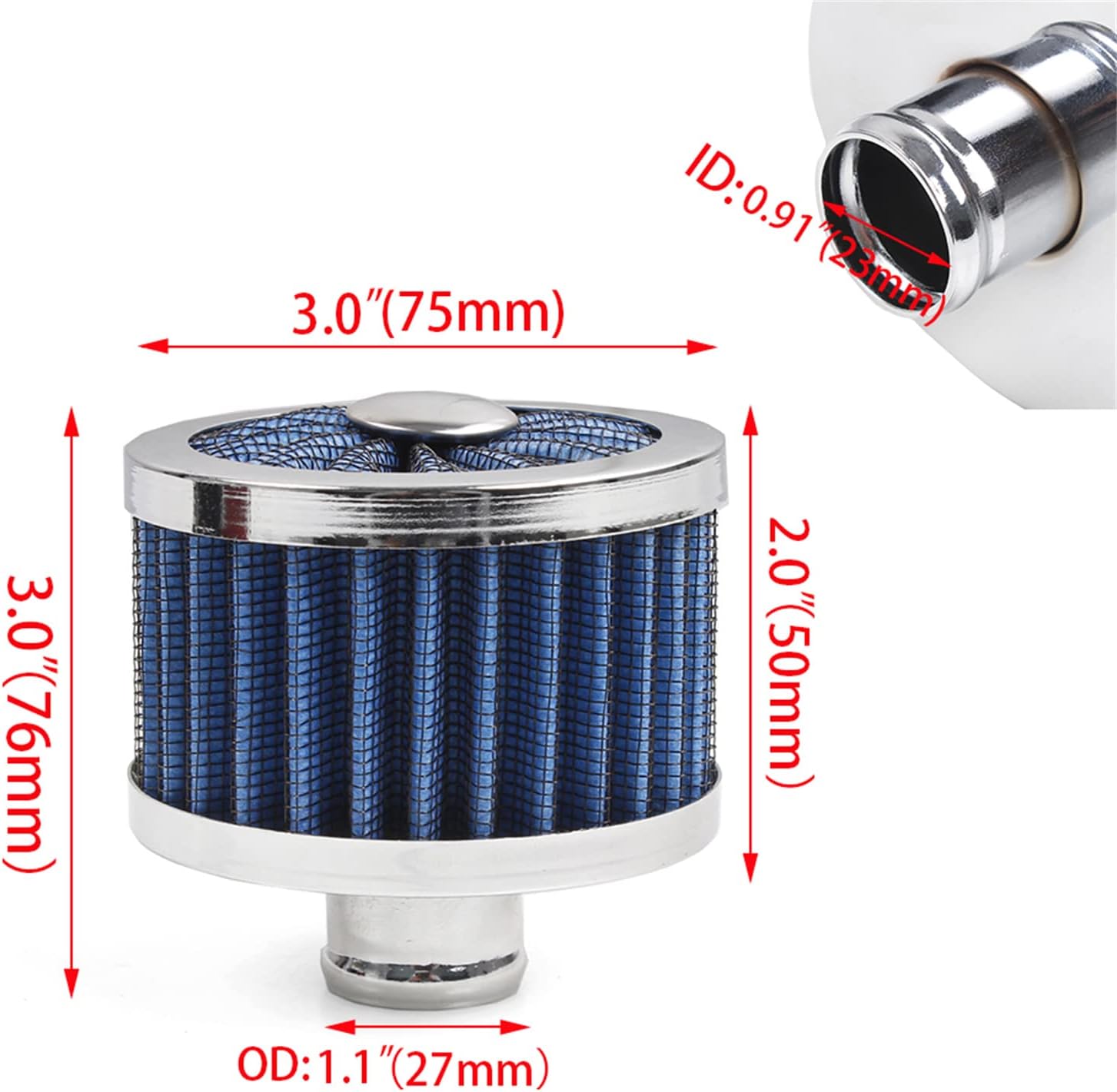 23mm Car Air Filter Universal Cold Air Intake Filter High Flow Vent Valve Cover Breather Filter (Blue)