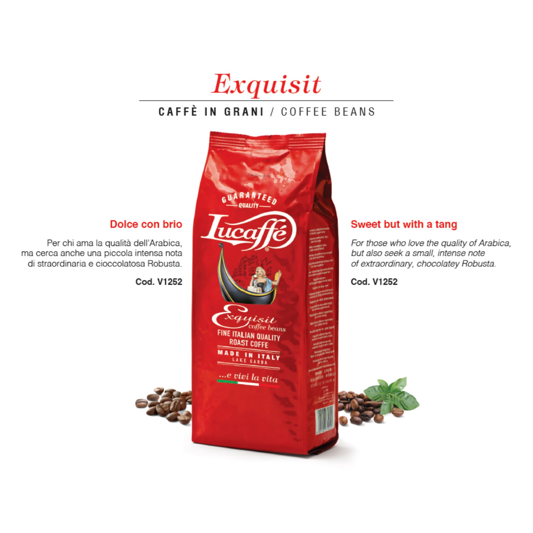 Lucaffè - Caffè in Grani Exquisit 1 Kg | Caffè in Chicchi Interi da macinare per Espresso | Tostatura Media | Gusto Squisito e Aromatico | Aroma Avvolgente