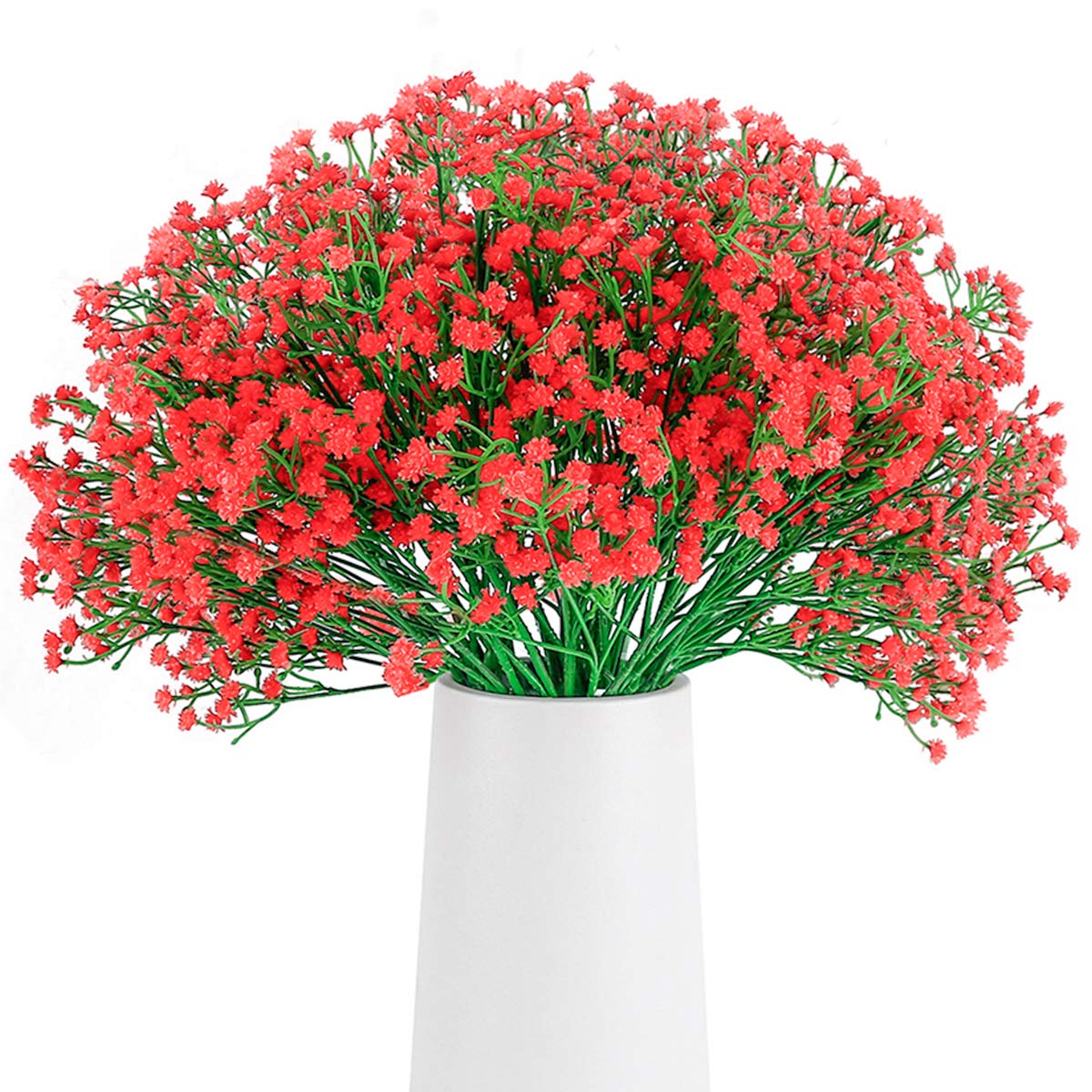 BOMAROLAN Artificial Baby Breath Flowers Fake Gypsophila Bouquets 12 Pcs Fake Real Touch Flowers for Wedding Decor DIY Home Party (Red)