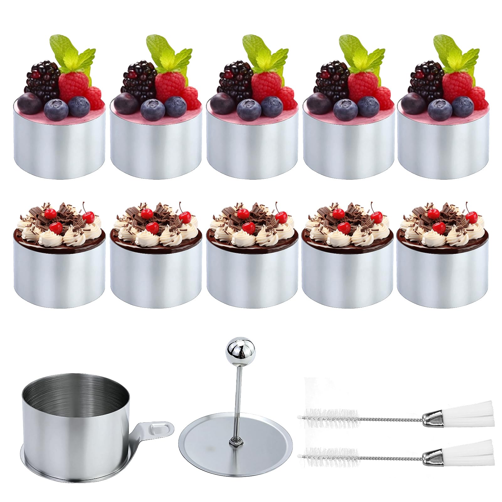 Mkitnvy 12 Pezzi Coppapasta, 8cm Coppapasta Tondi in Acciaio Inossidabile con Coperchio, Anelli per Torte, Stampi Coppa Pasta di Acciaio per DIY Mousse Torte Dessert