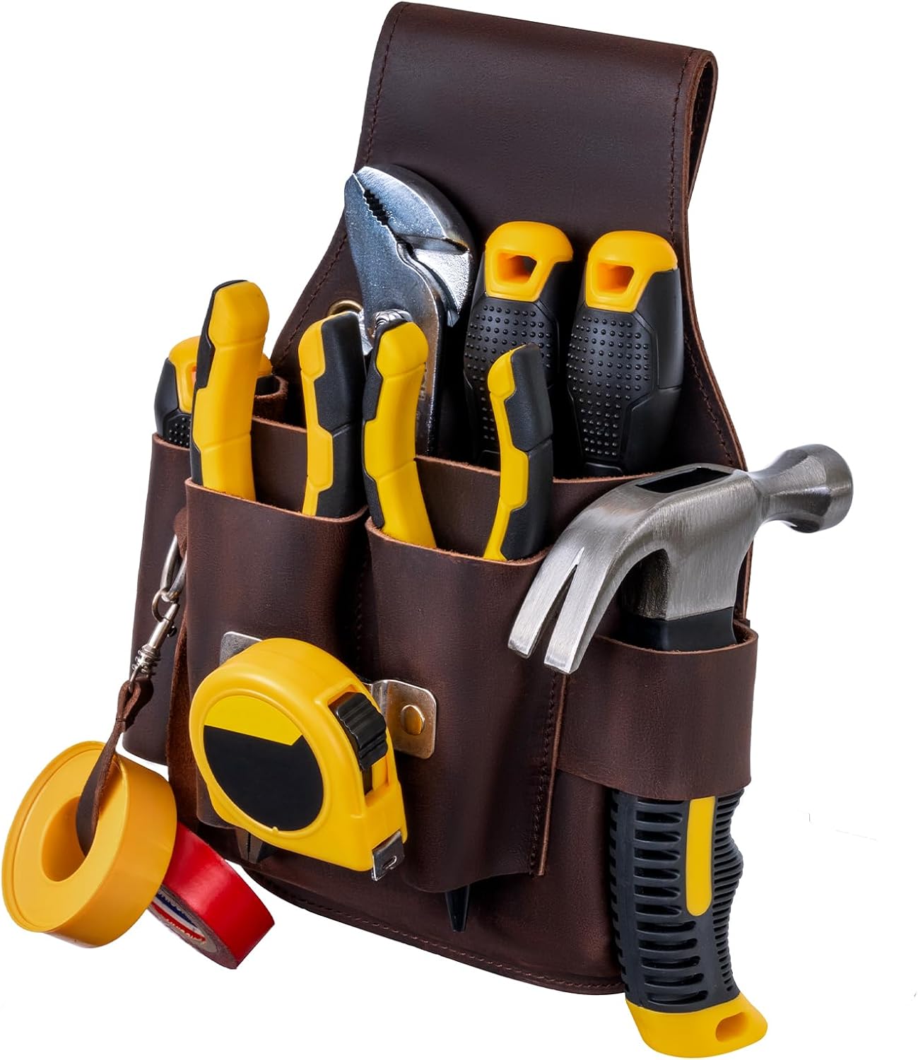 Genuine Leather Tool Pouch, Leather Tool Belt with Multi-Pockets for Carpenter/Drywaller/Electrician,