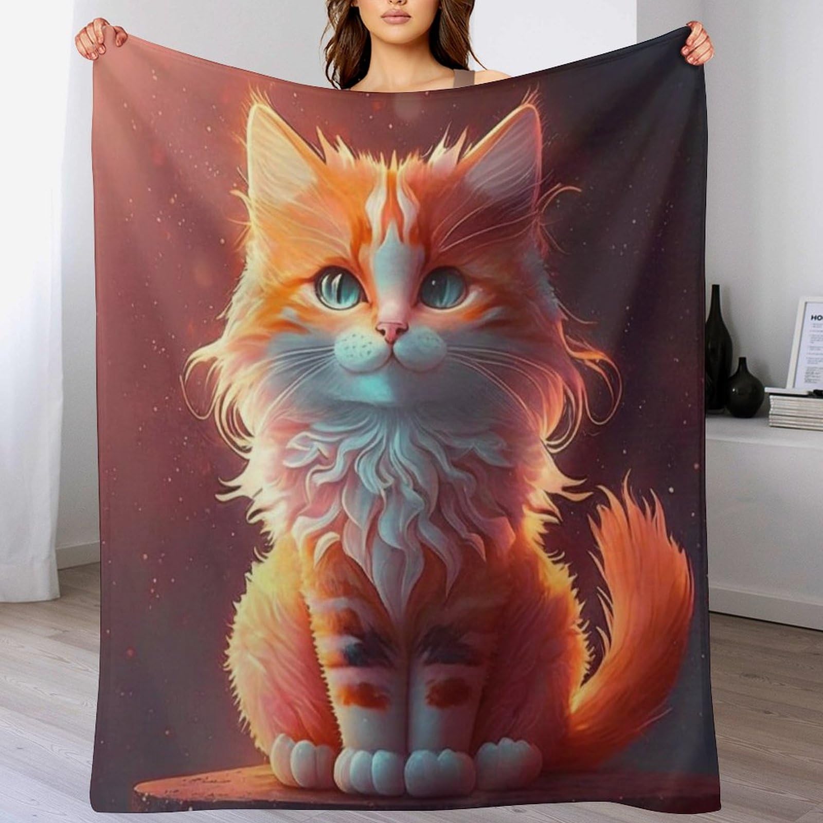 Couverture cute chat en flannel 100x130cm pour lit enfant et canapé adulte