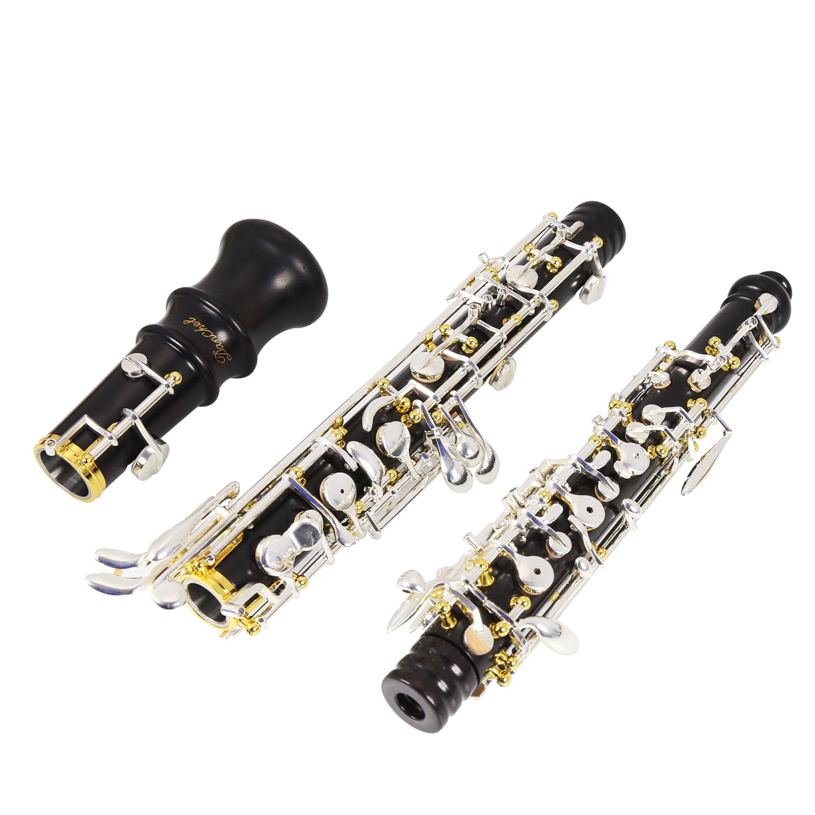 Oboe Professional Level - Corpo in ebano argentato semiautomatico, con foglia di tubo, panno per la pulizia, tampone di oboo, carta assorbente, supporto per pollice, cacciavite, guanti, valigetta