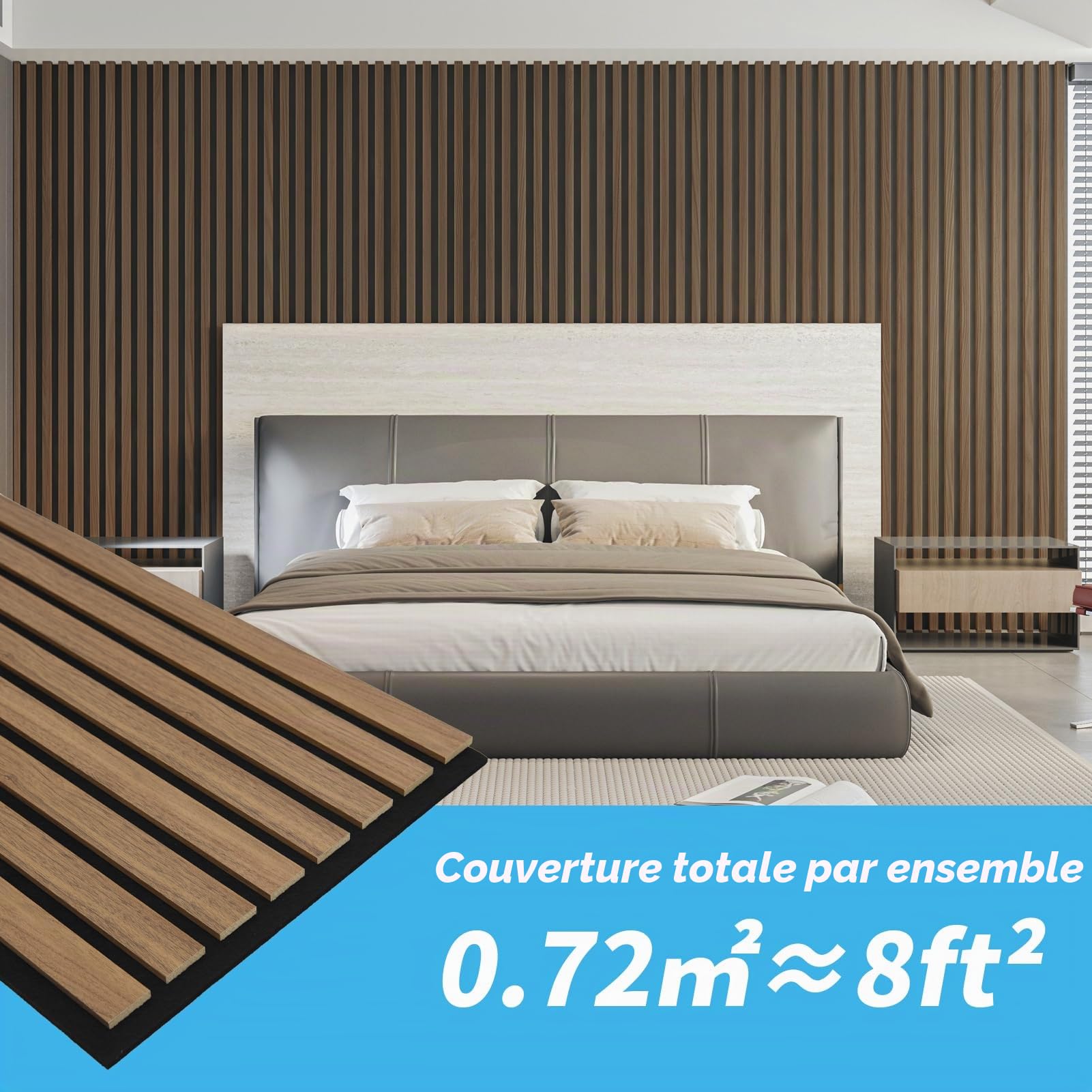 Art3d Lot de 4 panneaux muraux acoustiques à lattes en bois pour décoration d'intérieur, panneaux en bois cannelés 3D absorbant le bruit pour mur, plafond, cuisine, salon, chambre à coucher, bureau