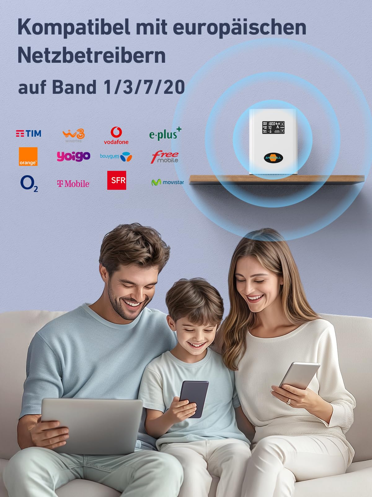Mobilfunk Signalverstärker auf Band 1/3/7/20, Empfangsverstärker Handy für Zuhause, 5G 4G LTE GSM Repeater mit Hoher Verstärkung, Handynetz Verstärker für O2 E-Plus T-Mobile