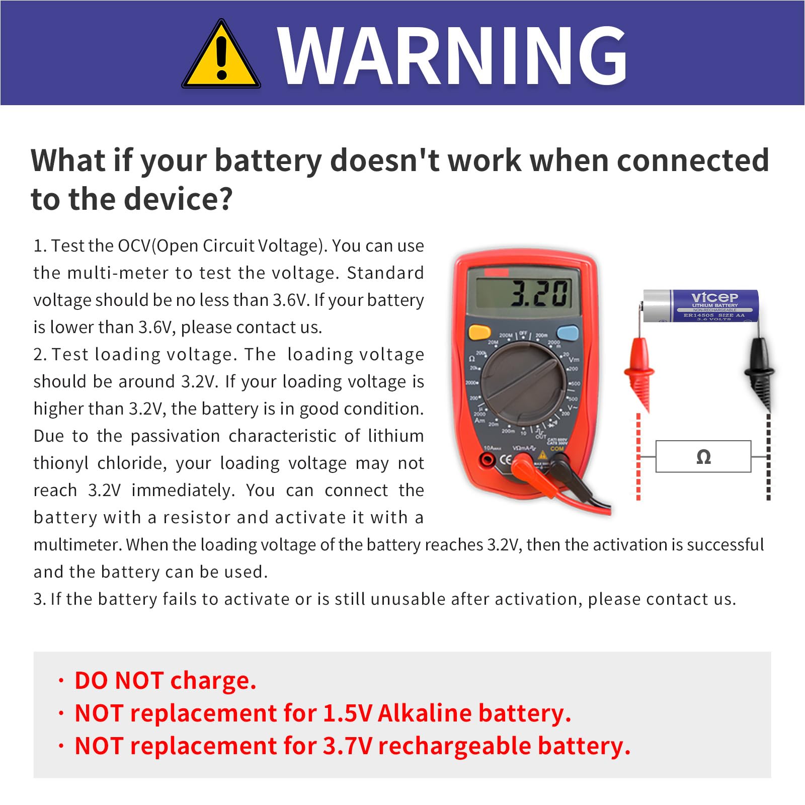 Lot de 24 Piles Lithium ER14505 AA 3,6V Li-SOCL₂ 2700mAh