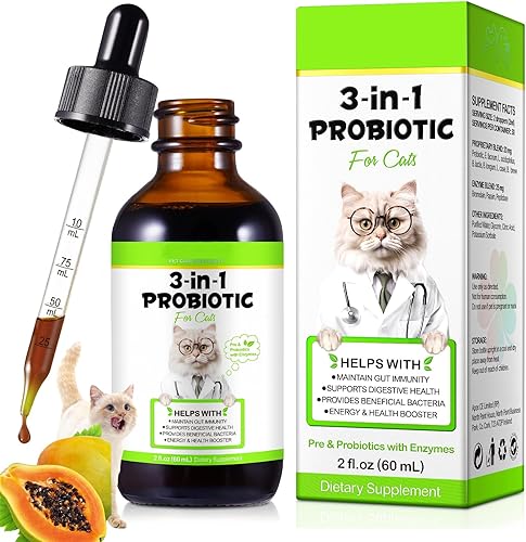Probiótico para gatos, gotas probióticas naturales 3 en 1 para gatos que ayudan a aliviar la diarrea, 2.1 onzas líquidas para gatos de todas las