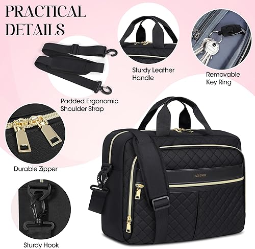 Miniatura 5 de IGOLUMON Bolso de hombro para laptop de 15.6 pulgadas, maletín para computadora portátil impermeable para mujeres y hombres, bolso de mensajero para