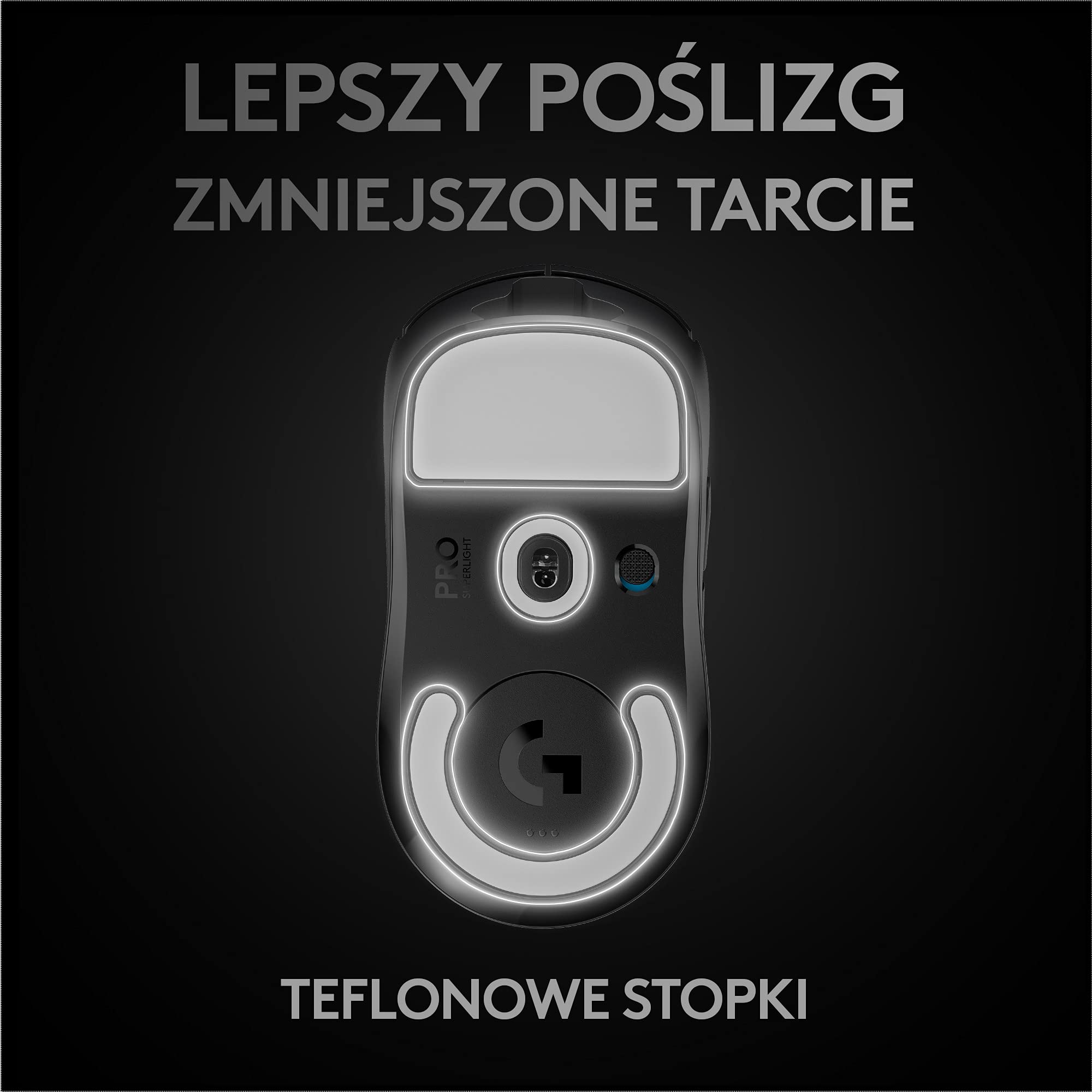 Logitech G PRO X SUPERLIGHT Bezprzewodowa mysz do gier, stworzona do e-sportowego czujnika HERO 25K,programowalne przyciski, żywotność baterii 70 godzin, ZERO-ADDITIVE PTFE FEET, PC/Mac - Czarny