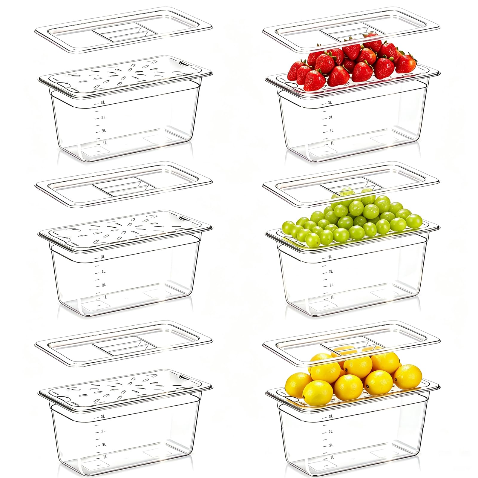 Sunnyray 6 Set 1/3 Size Clear Plastic Polycarbonate Food Pans with Lids