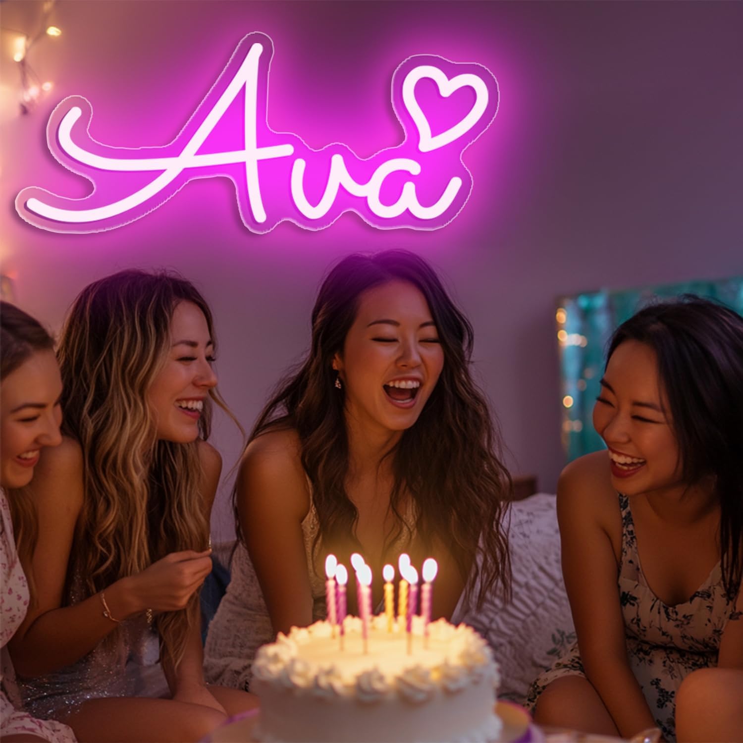 Ava Name LED Neon Sign, Name Decoration Dimmable Light for Bedroom, Kids Room, Living Room, Birthday Party Decoration, Neon Sign Gift for Girl, Birthday Name Decor for Girl, Size 14 * 5.9 inches - Image 3