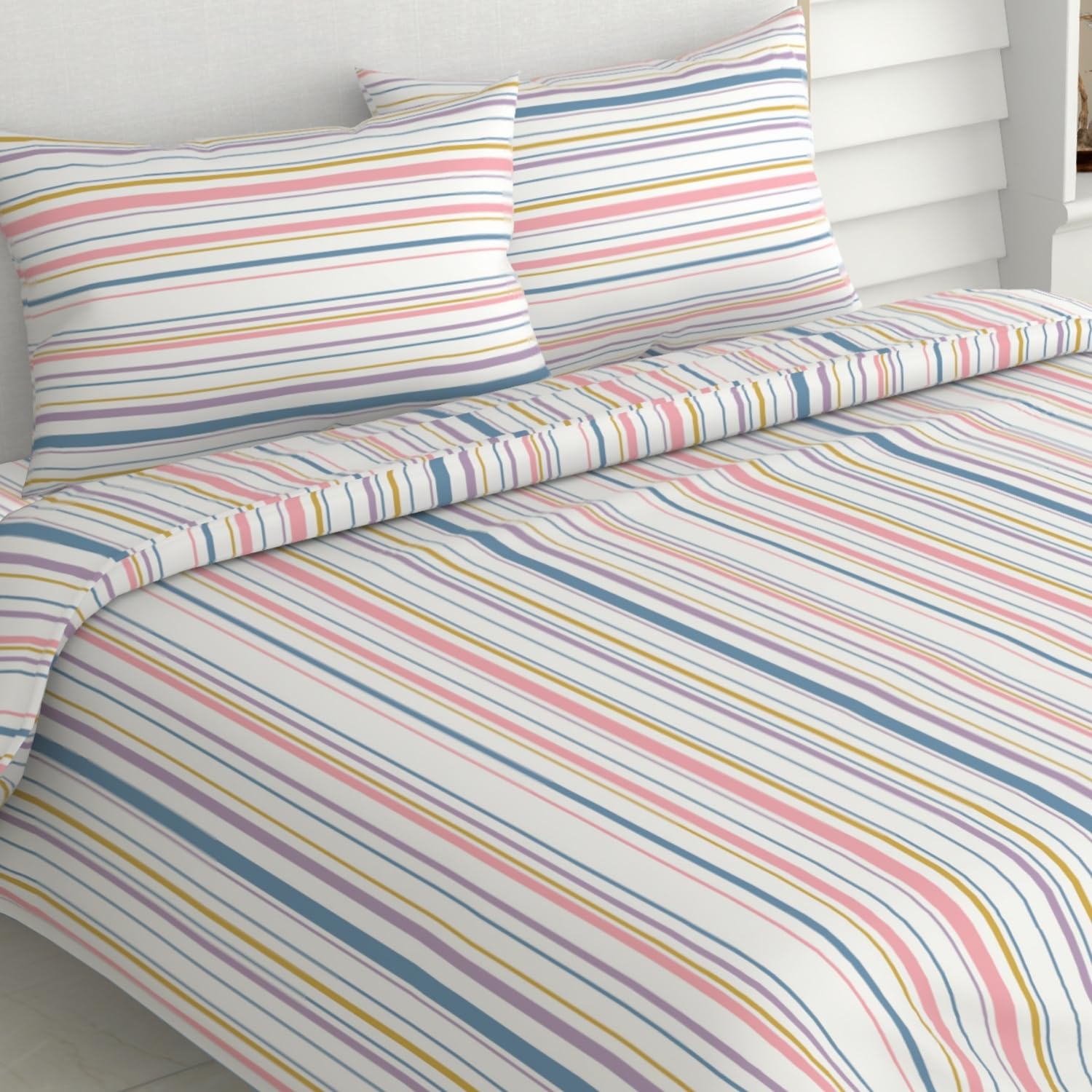 Haus & Kinder King Size Bedsheets for Bed, 186 TC, 100% Cotton Bed Sheet for King Size Bed with 2 Pillow Covers, Color Bedsheet Magical Stripe-picture-7