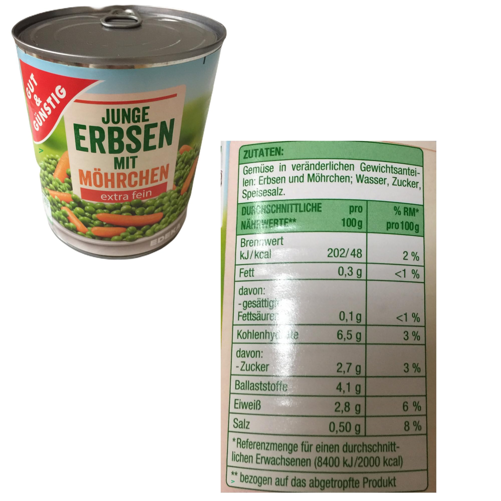 usy Bundle für Gut&Günstig Junge Erbsen mit Möhrchen extra fein 3er Pack (3x800g Dose) + usy Block