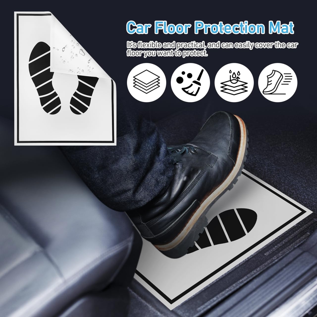 Garneck 100 piezas de felpudos desechables de papel para coche, alfombrillas desechables para protección de vehículos, almohadillas para los pies, alfombrillas de papel, accesorios para automóviles