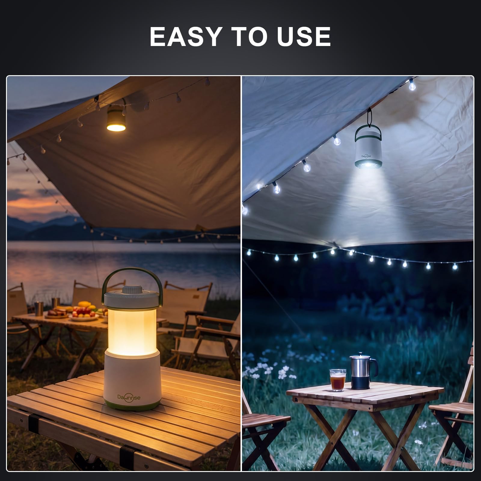 Dawnrise 2 faroles LED recargables para camping, luz 5 en 1 con 750 lúmenes, linterna portátil con luz roja, luz de emergencia IPX4 para huracán, cortes de energía, hogar, senderismo