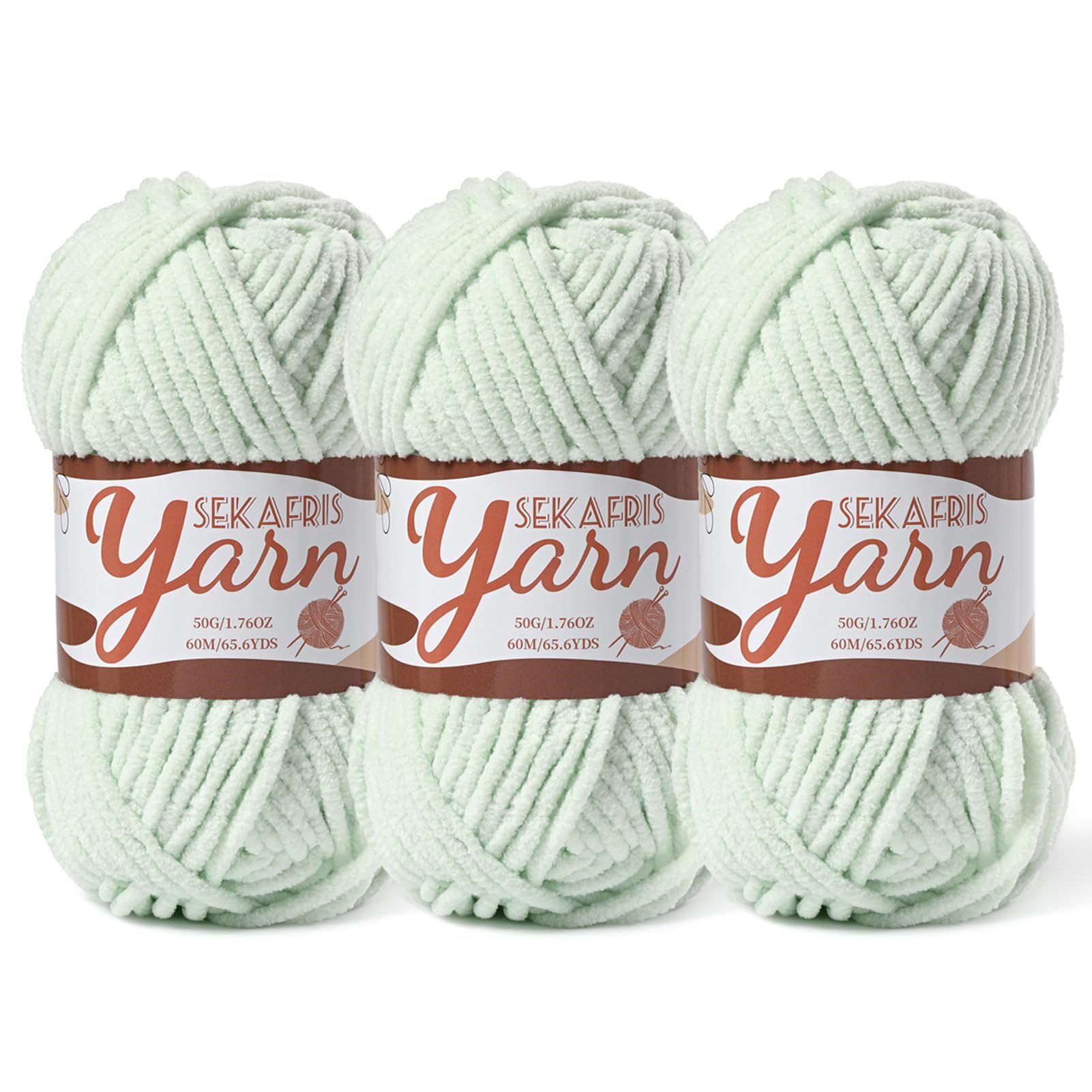 3 Pack Fluffy Velvet Yarn for Crocheting，Baby Blanket Yarn for Crocheting Soft，150g(196.8yds) Amigurumi Yarns，Plush Chenille Crochet Yarns，Puzzle Yarn for Crochet Weaving Craft(3 Fruit Green)