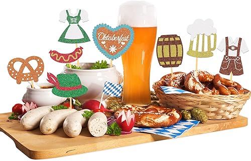 Miniatura 5 de 24 adornos para cupcakes de Oktoberfest, decoración para pasteles de día de cerveza, festival bávaro para suministros de fiesta temática de cerveza,