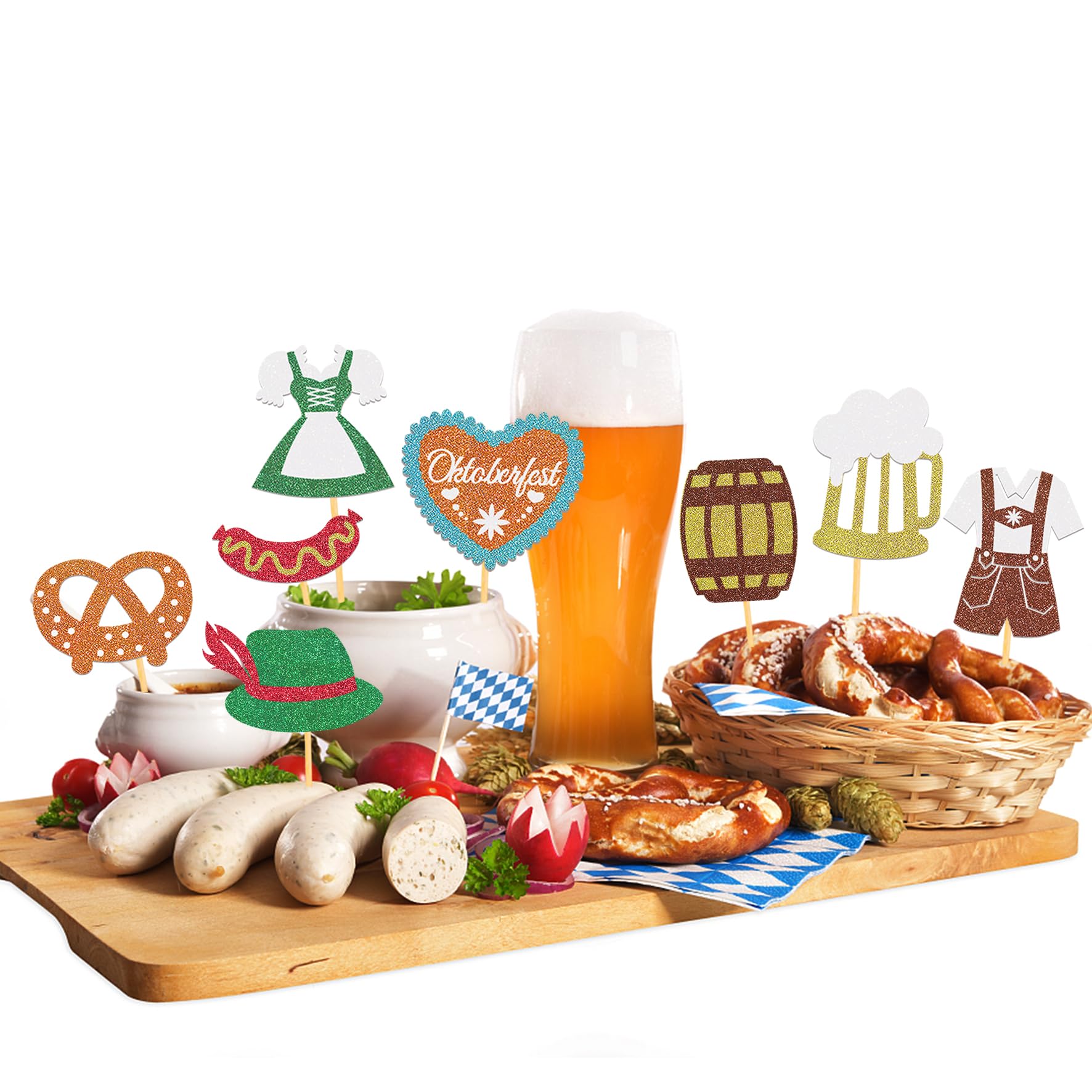 Oktoberfest Party Picker – 24 Stück Blau-weiße Holzpicker Für Tischdeko & Cupcake-Topper