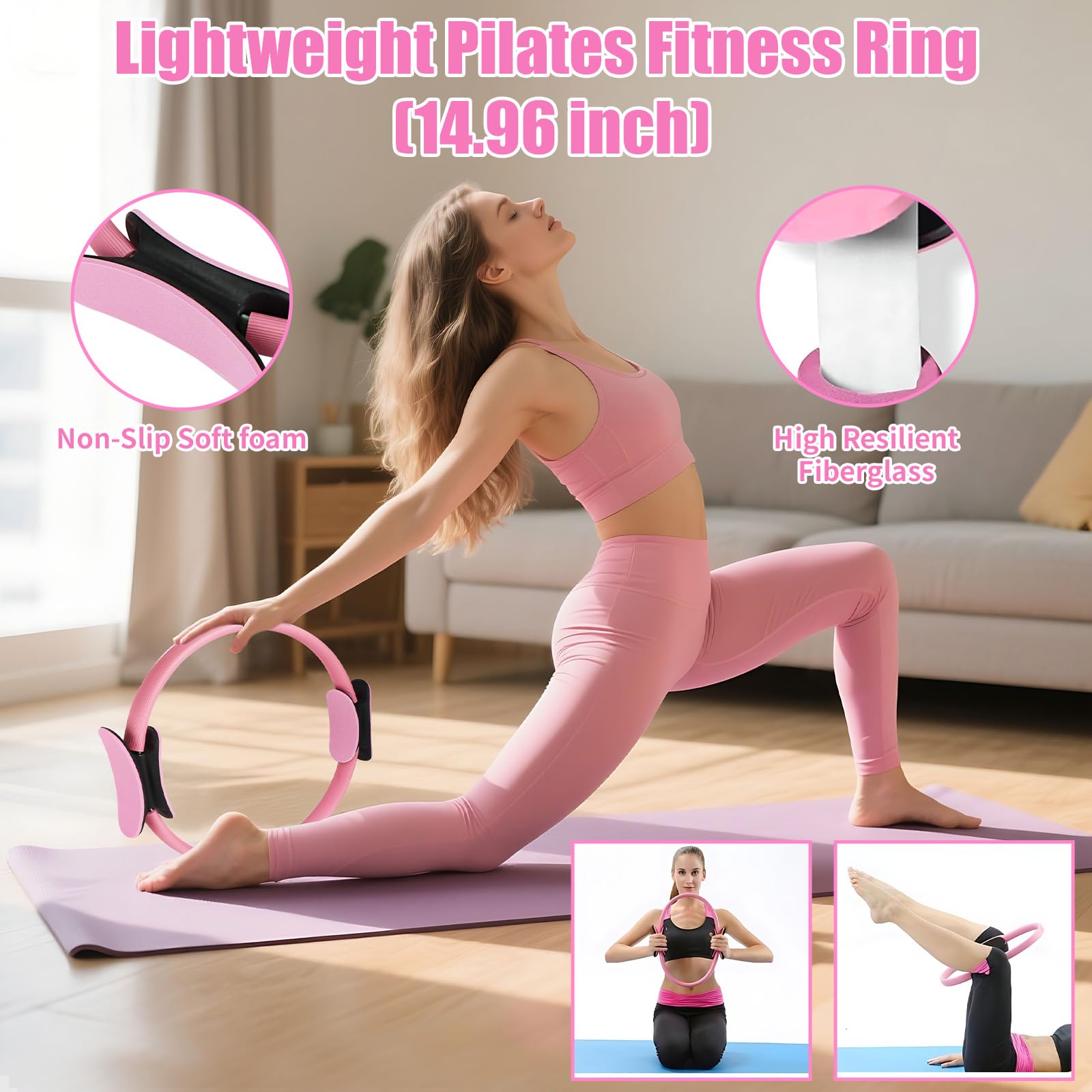 Pilates Set, 13 Teiliges Pilates Essential Kit für Frauen, Pilates Zubehör Set mit Pilates Ring, Yoga Ball, Fitnessbänder, Grip Socken, Pilates Set für Zuhause Bauch Beine Po Studio-Workout