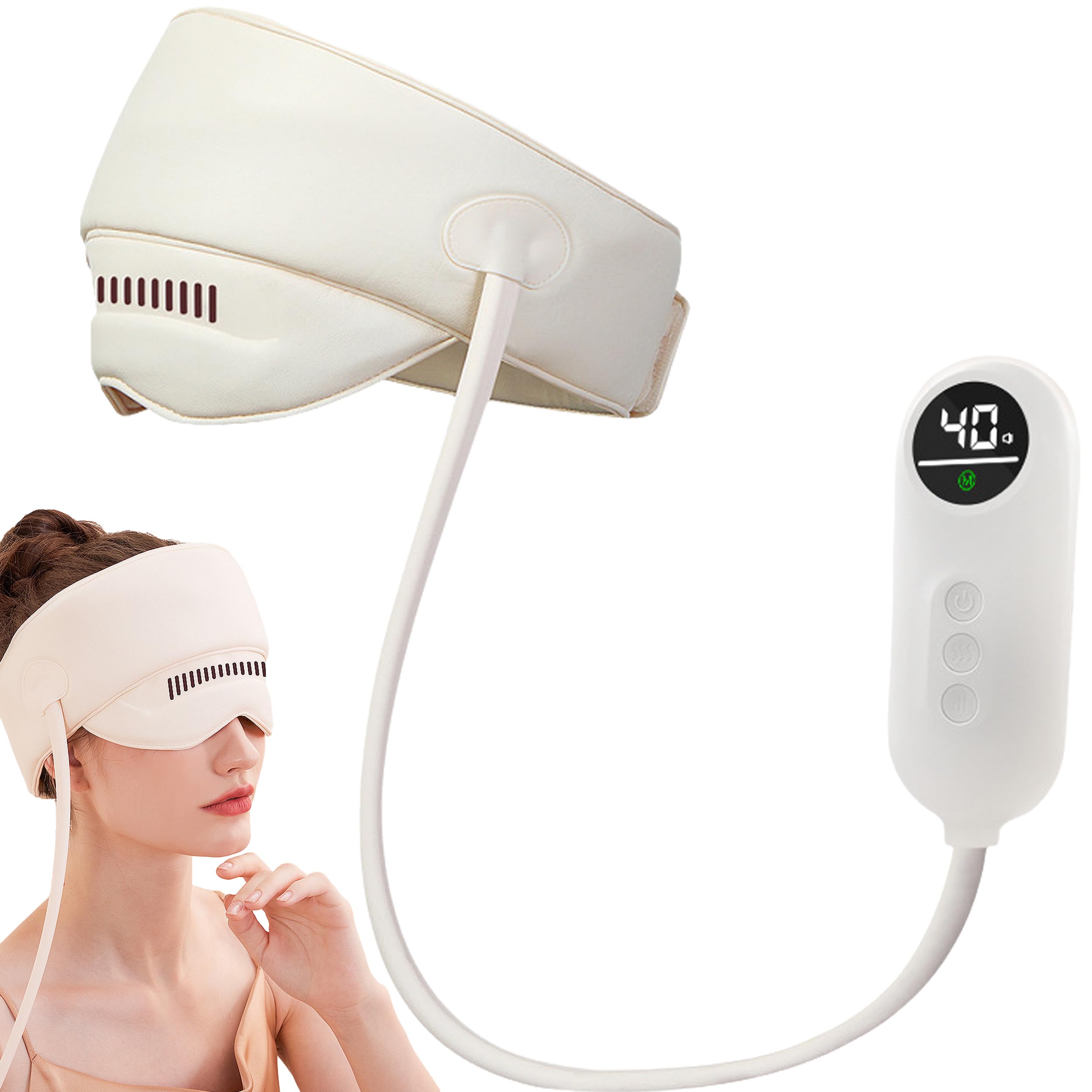 Masajeador de Cabeza Eléctrico para la Cabeza, con Calor, 3 Modos, Diseñado para Aliviar,los Dolores de Cabeza,y el Estrés,Cuenta con Una Función de Masaje, Offwhite