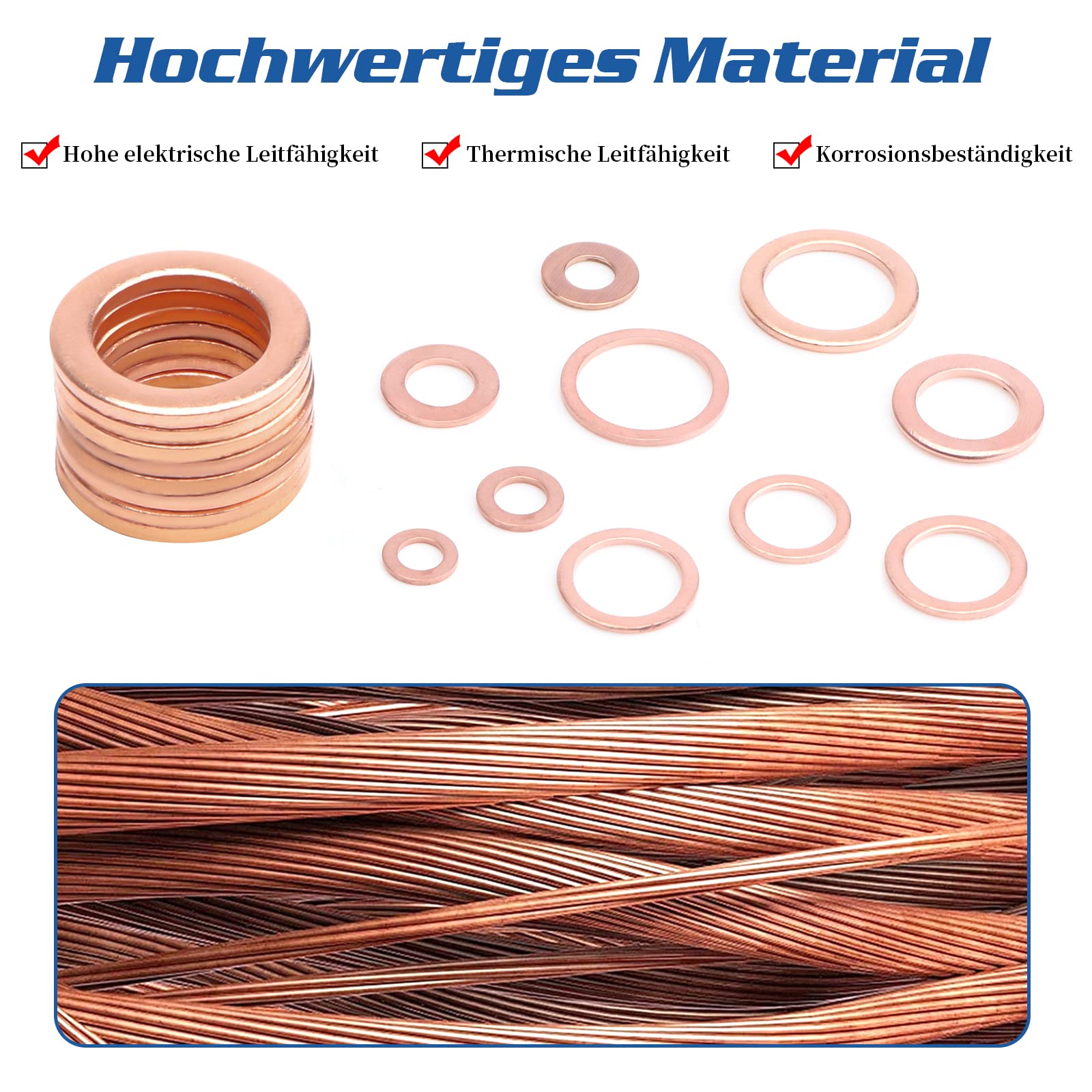 Oring Alta Temperatura ELECTRAPICK Set Di 300 Anelli Di Tenuta In Rame, Rondelle, Anelli Anelli Rame M5 M20
