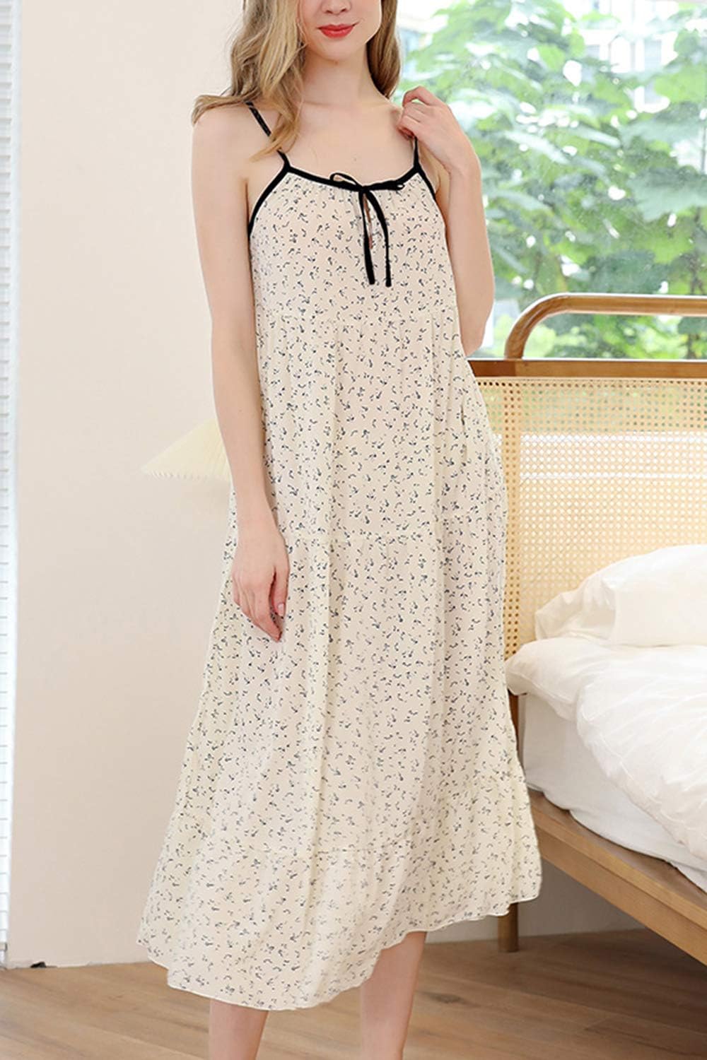 ASHER FASHION Satin Nightgowns for Women Long Silk Nightdress Vintage Lace Chemise Maxi Sleepwear - Image 2