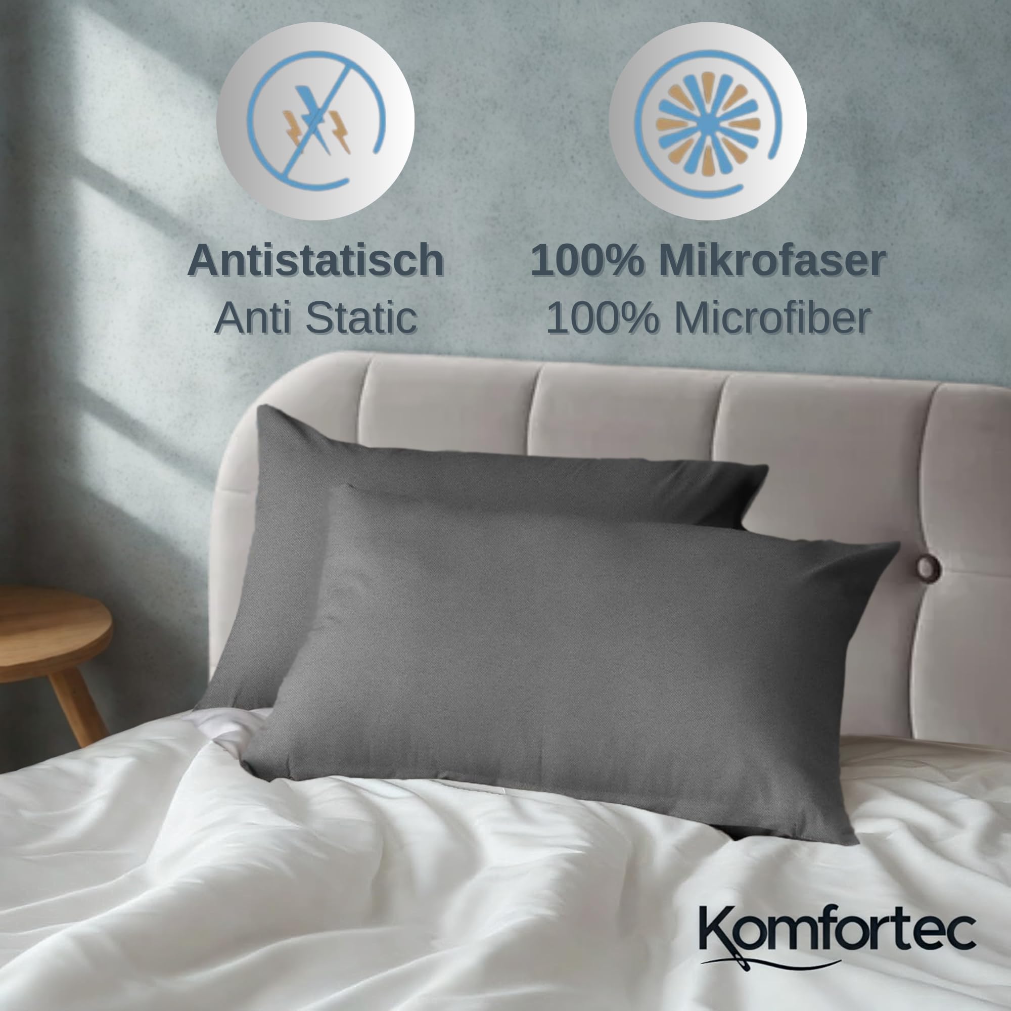 Komfortec Deluxe beddengoed, 140 x 200 cm, 2-delige set, beige, dekbedovertrek met kussenslopen, beddengoedset van microvezel, met ritssluiting, zacht en strijkvrij, beige