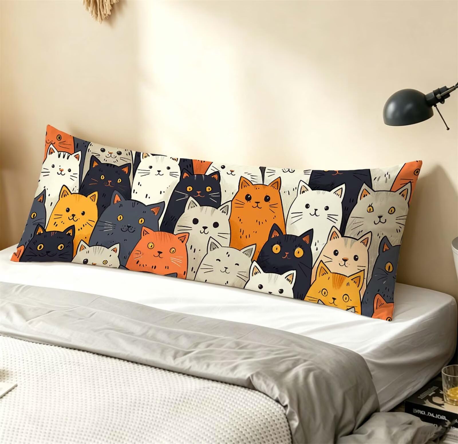 Fodera Cuscino 50 x 150 cm, Animale-17 Velluto Copricuscini Letto, | con Invisibile Cerniera, Morbida e Traspirante, per biancheria da letto, divano, hotel, chi dorme sul fianco Gatto j-117