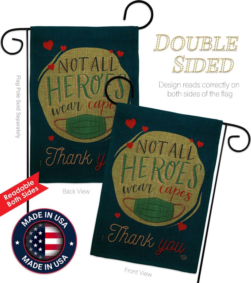 Thank You All Heroes Burlap Garden Flag - Set with Stand Expression Inspirational Spiritual Hope Love Wisdom Support Emotion Postive - House Banner Small Yard Gift Double-Sided 13 X 18.5