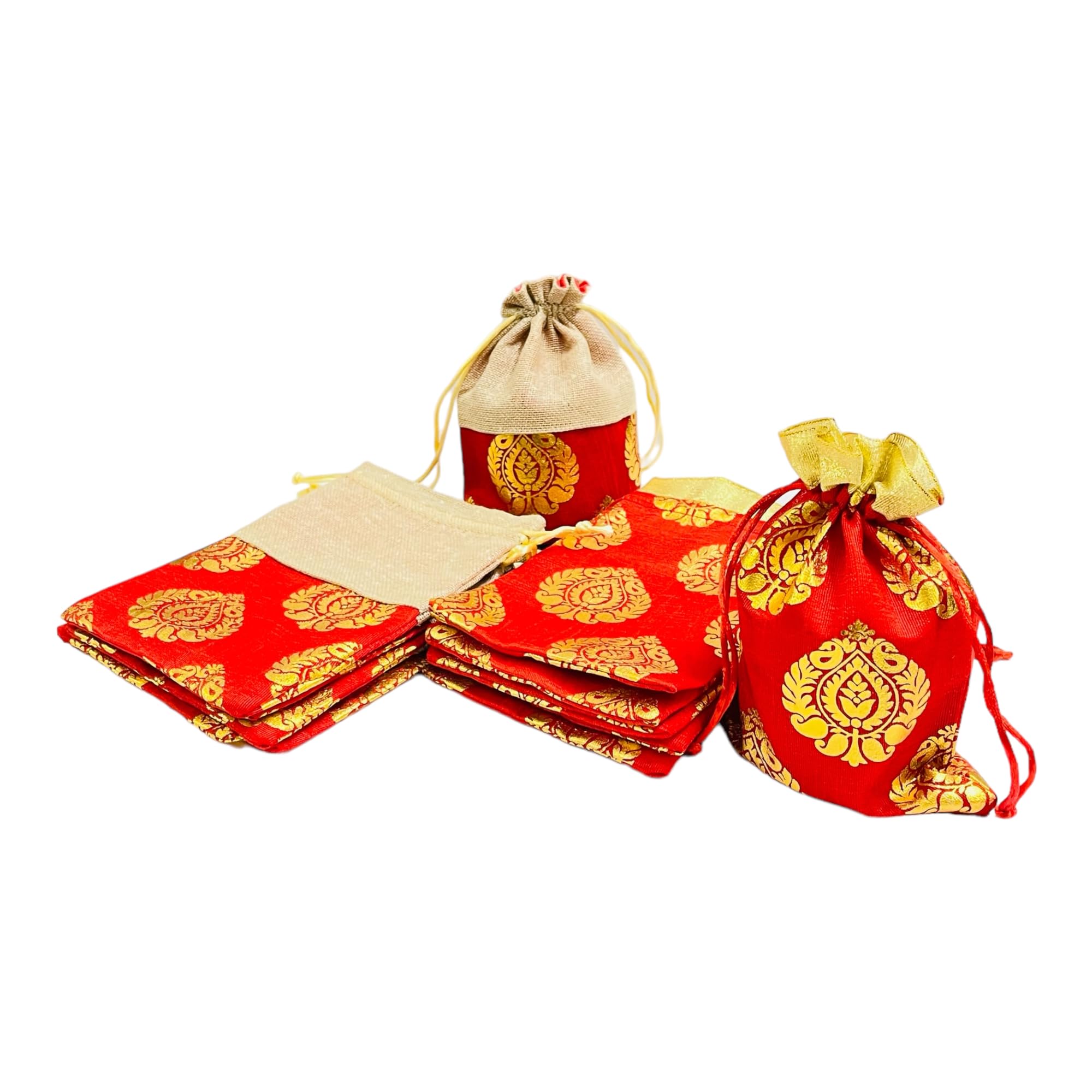 Moira 30 pcs 5X7 inch Small Size Silk & Jute Potli for Gifting, Jewellery Storage, Shagun, Coin Packing-picture-28