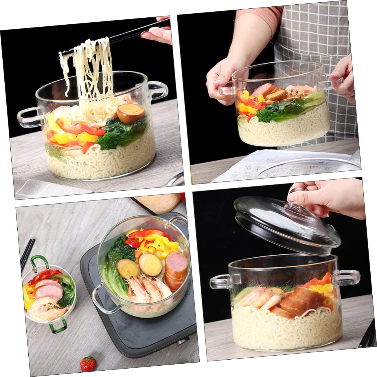Cabilock Glass Containers Lids Heated Rice Bowl Lid Cooking Bowls for Kitchen Use