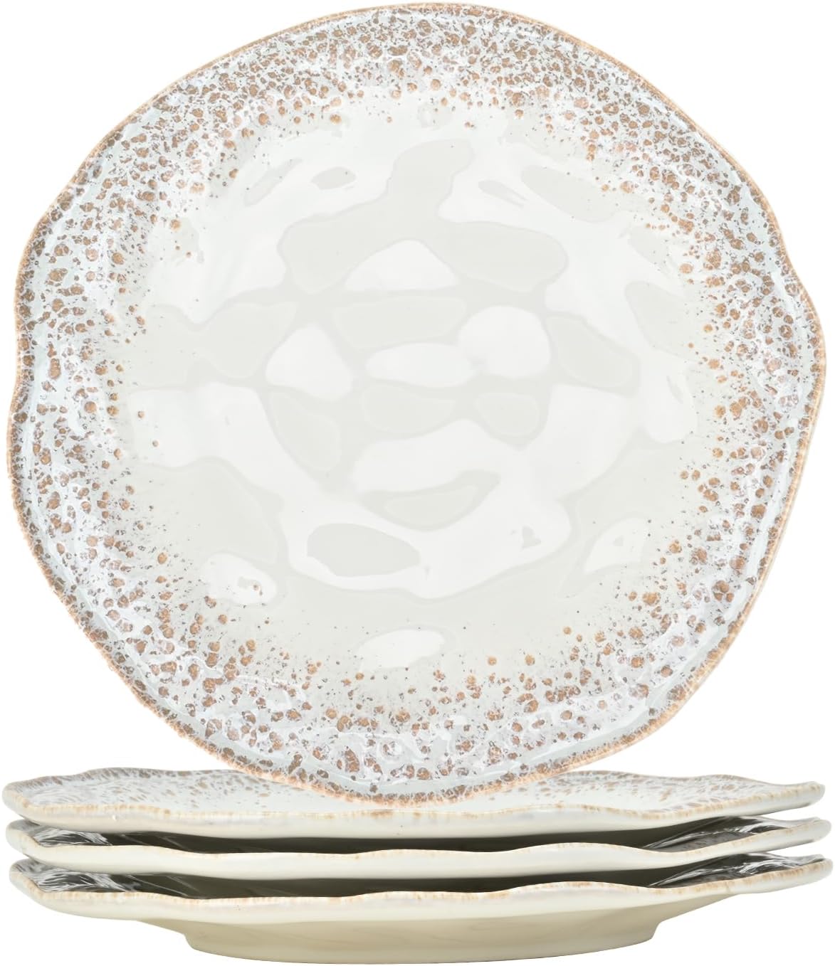 Ceramic Dinner Plates Set 4-Piece,10 Inch Irregular Ceramic Dinnerware Dishes Set Reactive Glaze Scratch Resistant for Kitchen Modern Rustic with Hammered Texture Microwave&Dishwasher Safe