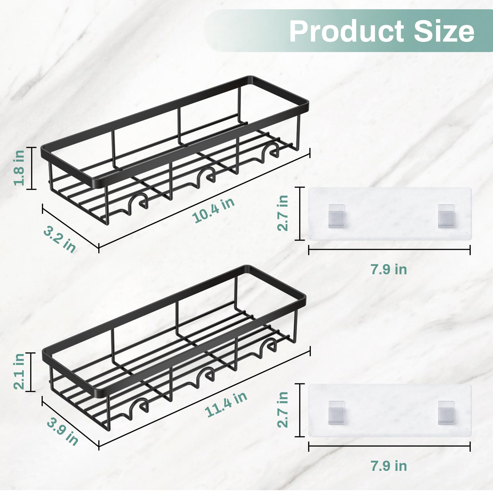 Organizador adhesivo para ducha, paquete de 2 estantes para cesta de champú para almacenamiento y organización, juego de estante de bañera con succión de pared para caravana, decoración de