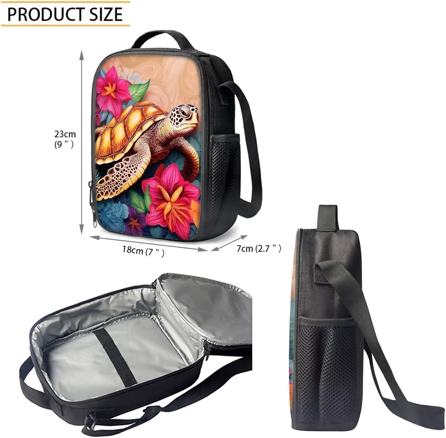 3 In 1 Turtle Tropical Plumeria Flower Backpack for Girls 17 Inch Large Capacity Girls Bookbag with Lunch Box Lightweight Teens School Bags 8-10 Years for Back to School Travel Knapsack
