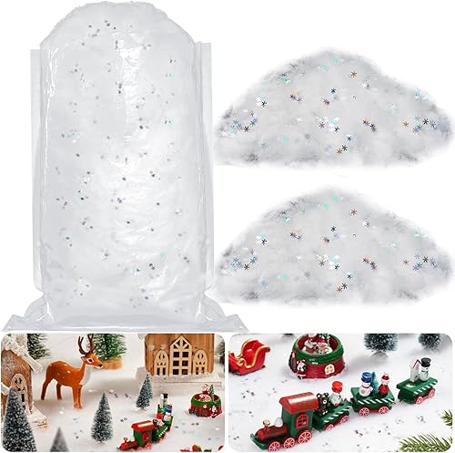 Nieve falsa de Navidad esponjosa nieve artificial con copos de nieve de Navidad confeti de glitter nieve falsa manta de interior nieve decorativa