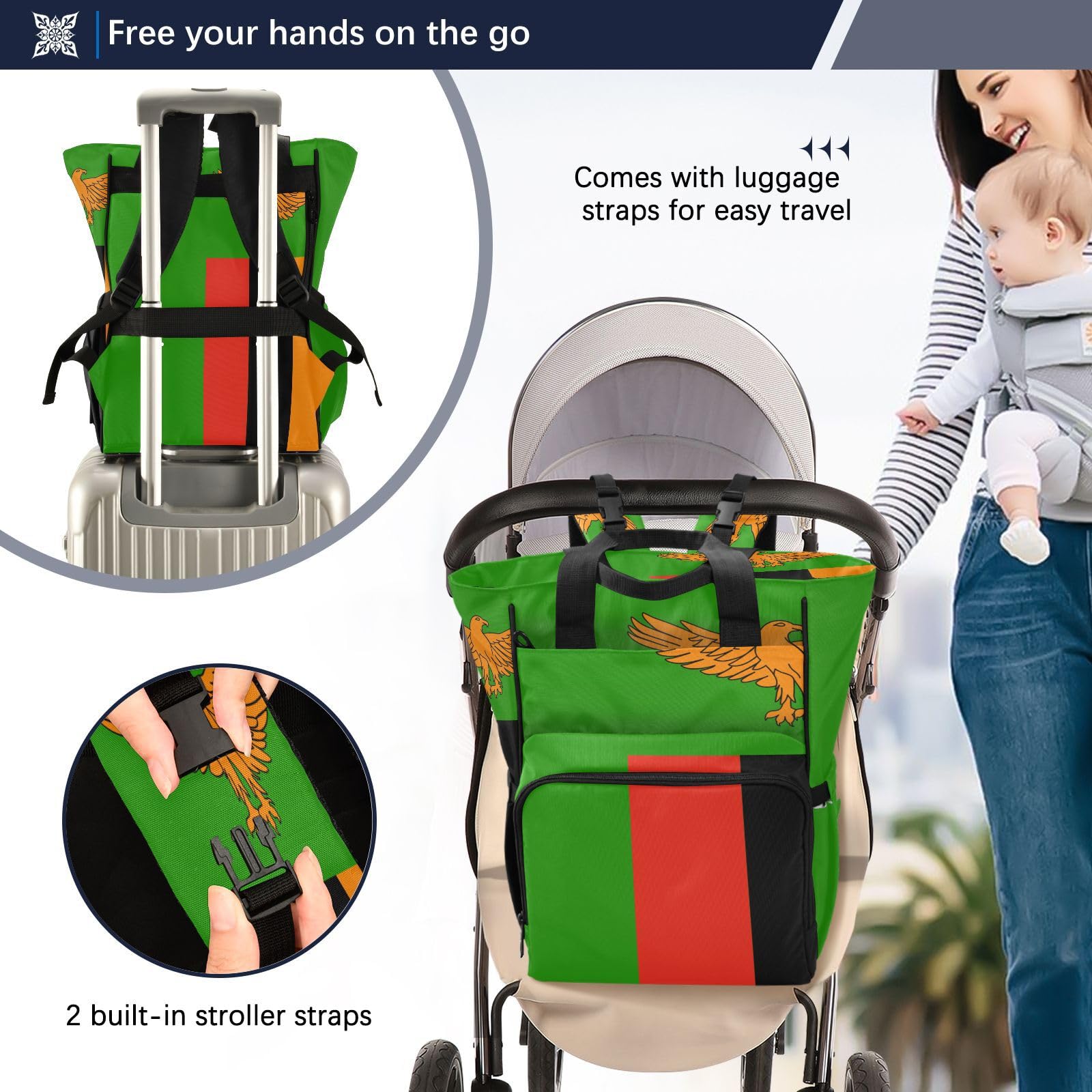 GuoChe Dobby - Mochila para pañales de nailon con múltiples bolsillos
