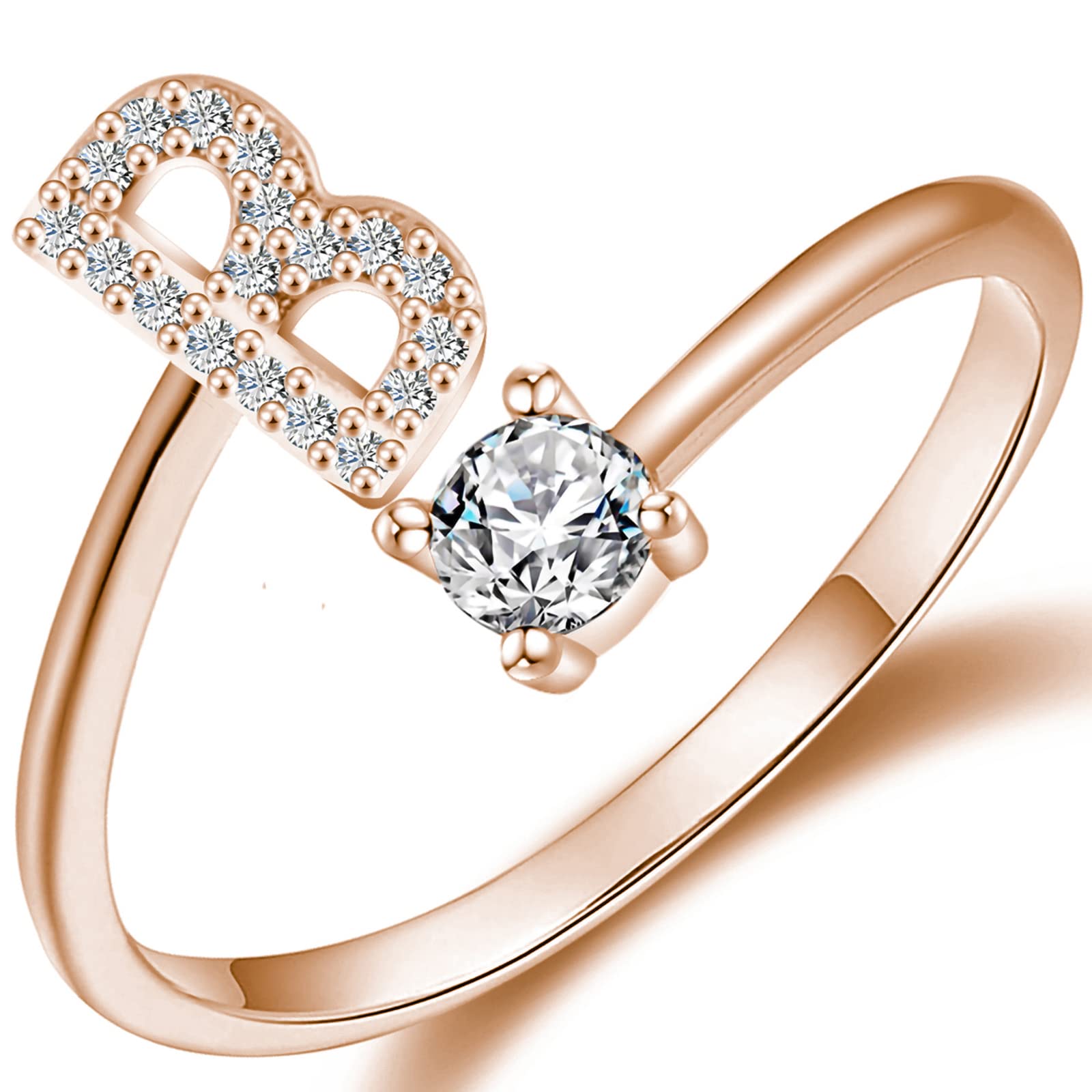 HaozeInitial Letter Ring for Women Girls Gold Stackable Alphabet Rings with Initial Adjustable Crystal Inlaid Initial Rings Bridesmaid Gift